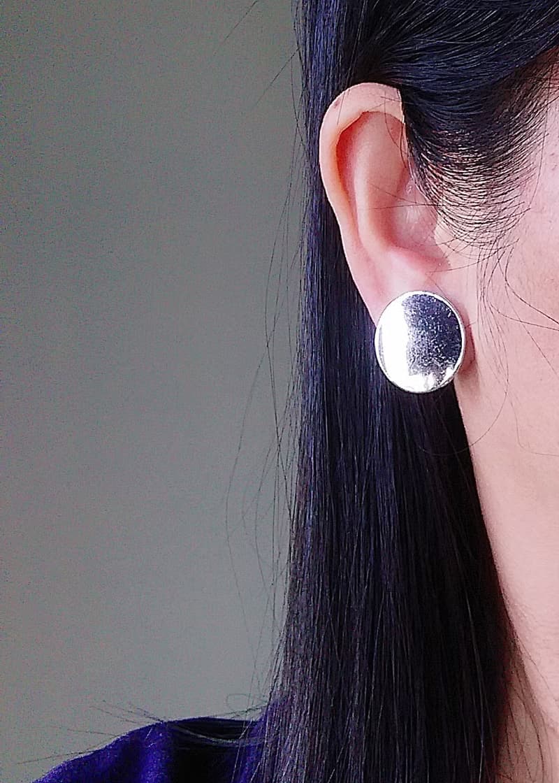 vintage jewelry  古董極簡亮銀夾式耳環
