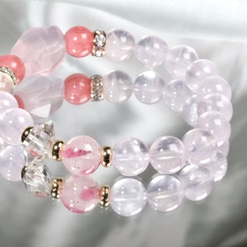 【春日粉櫻】粉晶×紅紋石×櫻花雨薔薇輝石×閃靈鑽水晶手鍊