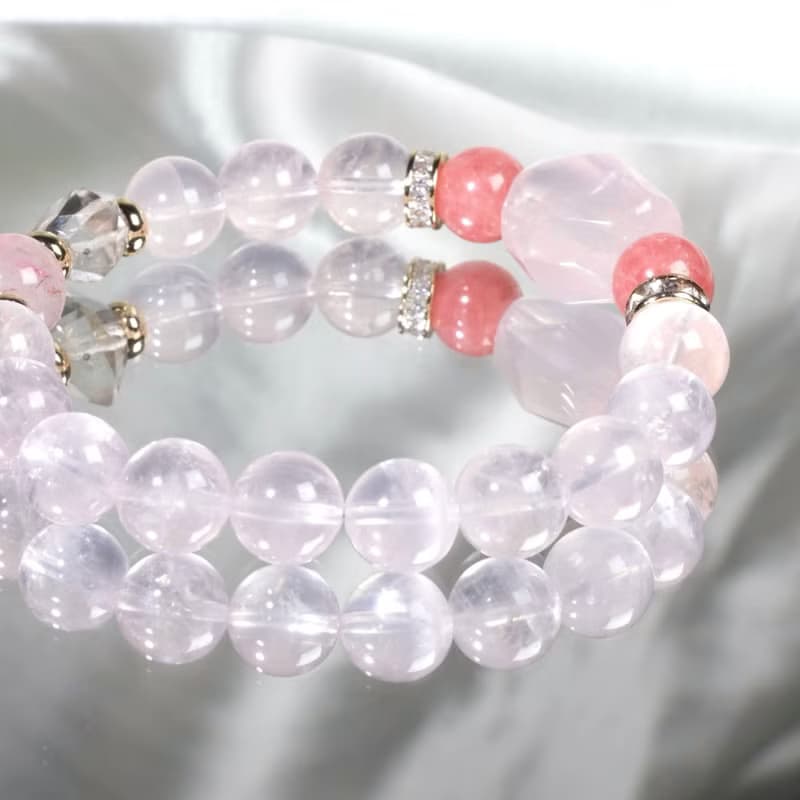 【春日粉櫻】粉晶×紅紋石×櫻花雨薔薇輝石×閃靈鑽水晶手鍊