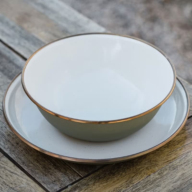 【兩入一組】Barebones CKW-1028 雙色琺瑯沙拉盤組 / 黃褐綠