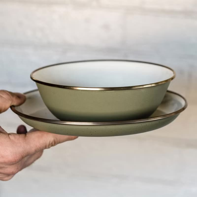 【兩入一組】Barebones CKW-1028 雙色琺瑯沙拉盤組 / 黃褐綠