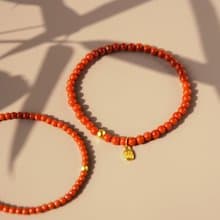 素世極細南紅瑪瑙手鏈 未時天然九口滿肉柿子紅24k足金串珠保值女