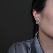 洗石子圓耳環 / 綠  - 台灣製鈕扣