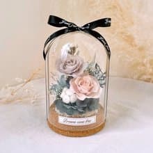 永生花玻璃盅-莫蘭迪色調 l 不凋花玻璃盅 日本玫瑰 情人節禮物