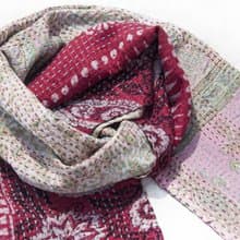 刺繡絲巾/絲綢刺繡圍巾/手縫紗麗線絲巾/印度絲綢刺繡圍巾-粉紅花