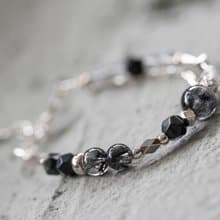 黑武士 - 黑髮晶 拉長石 黑曜石 925純銀 雙鍊手鍊