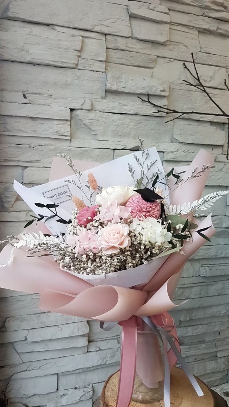 海藏設計│畢業花束。薄霧粉(大型)/情人節花束/乾燥花束