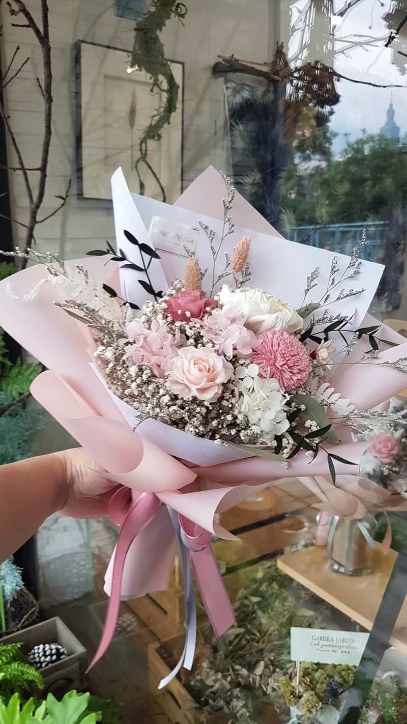 海藏設計│畢業花束。薄霧粉(大型)/情人節花束/乾燥花束
