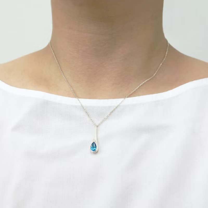 しずくアクアマリンカボションSV925ネックレス【Pio by Parakee】aquamarine necklace