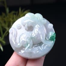 【旺財】飄綠花翡翠巧雕狗狗項鍊 | 天然緬甸玉A貨翡翠 | 送禮