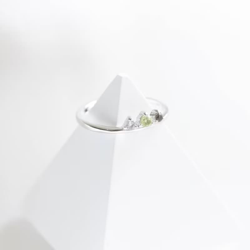橄欖石 白水晶 茶晶925純銀森林配色戒指