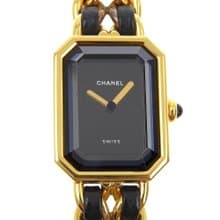 【日本直送】シャネル CHANEL プルミエールS 腕時計 H0001 金メッキ×レザー クオーツ アナログ表示 ブラック文字盤 レディース【中古】