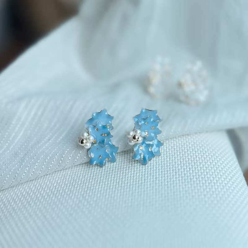 【Blue】翩翩 - 手作樹脂水晶花耳環 無痛耳夾 uv飾品