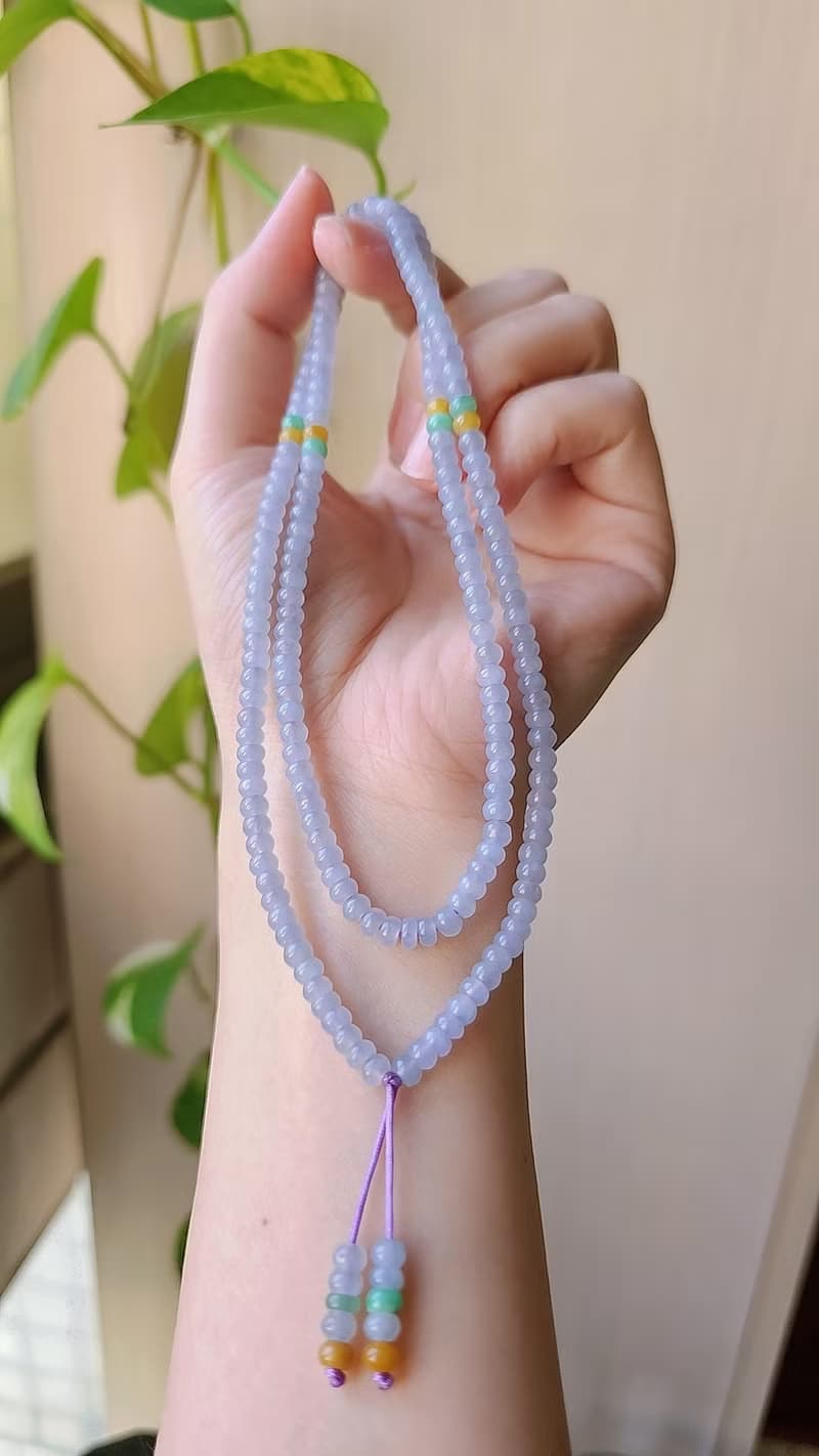 貴人•桃花•招財|冰膠紫多寶算盤珠|緬甸A貨翡翠珠串長串項鍊
