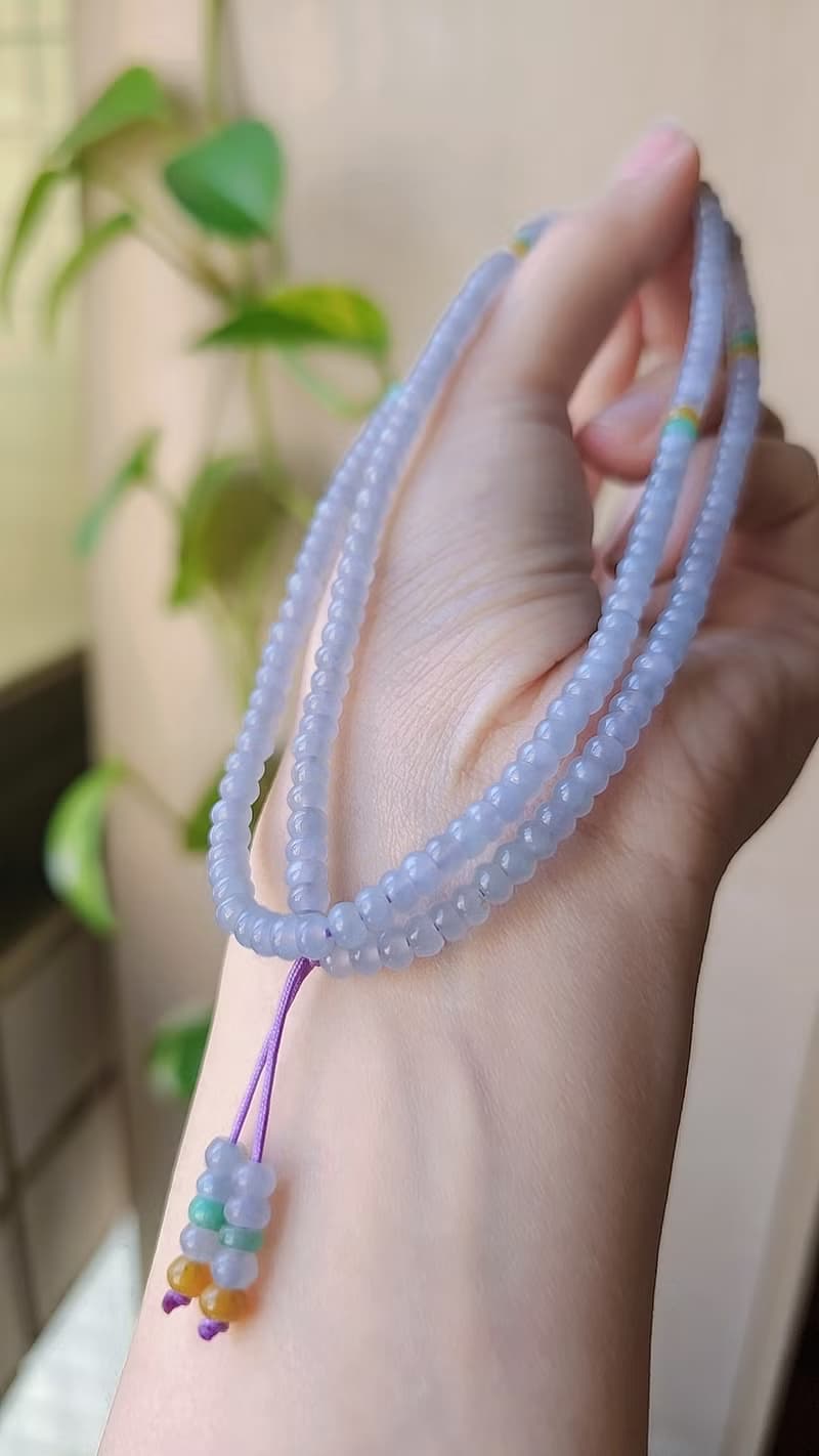 貴人•桃花•招財|冰膠紫多寶算盤珠|緬甸A貨翡翠珠串長串項鍊