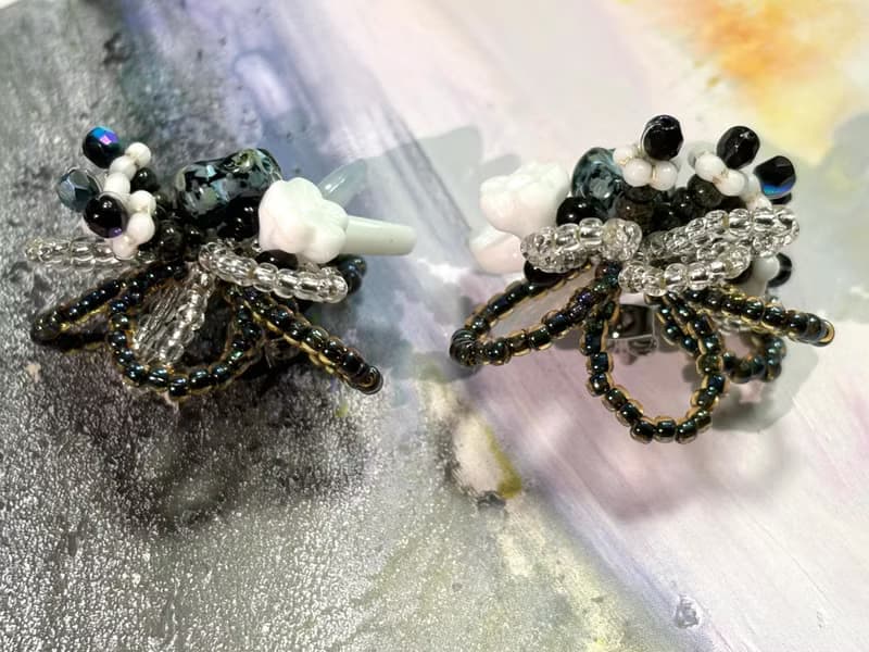 黑薔薇 串珠花朵耳環 手作耳飾 花團錦簇 花叢耳環