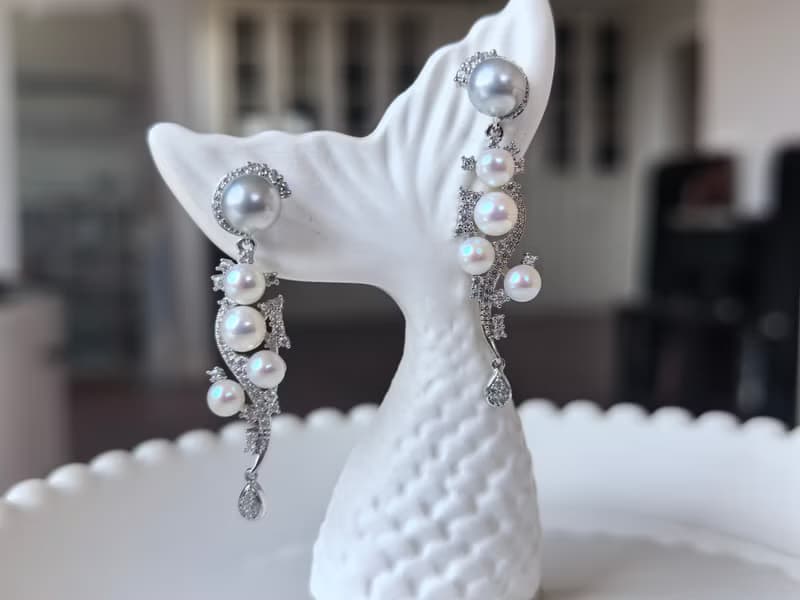 Akoya 天然海水珍珠 真多麻 S925銀 重工 耳環