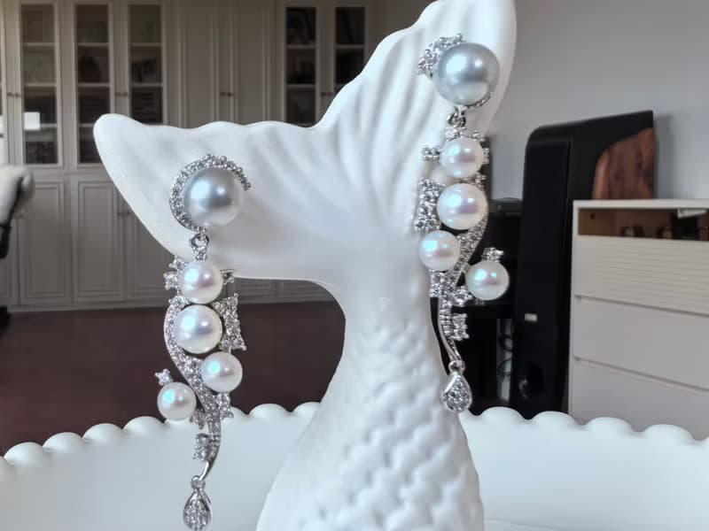 Akoya 天然海水珍珠 真多麻 S925銀 重工 耳環