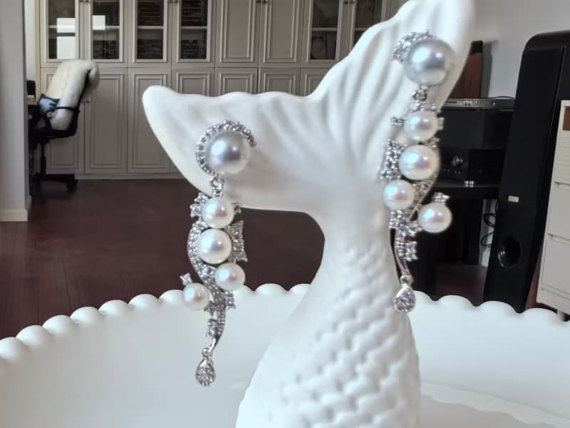 Akoya 天然海水珍珠 真多麻 S925銀 重工 耳環