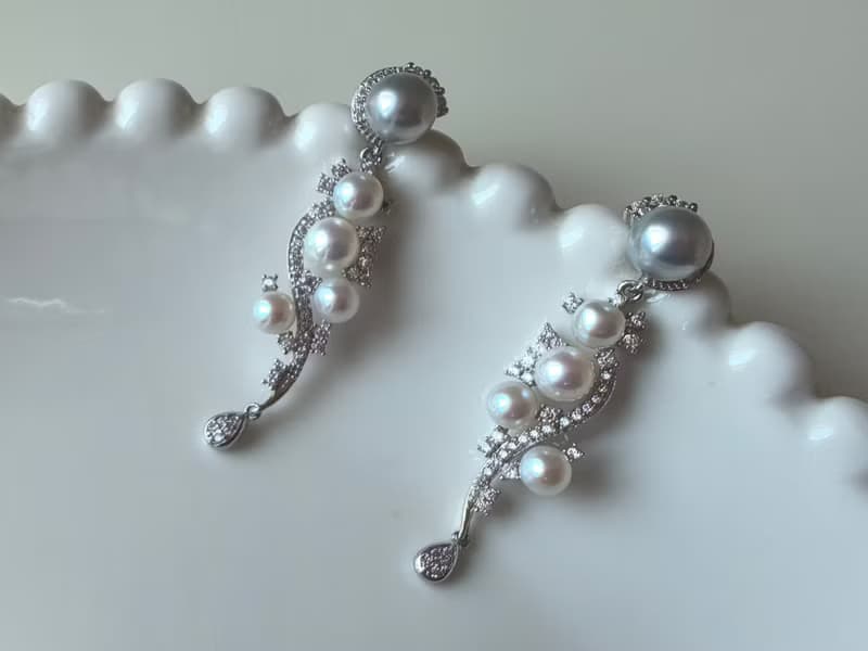 Akoya 天然海水珍珠 真多麻 S925銀 重工 耳環