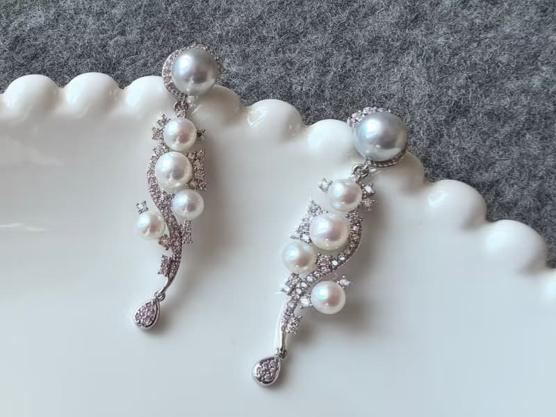 Akoya 天然海水珍珠 真多麻 S925銀 重工 耳環