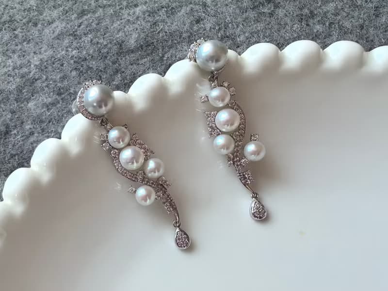 Akoya 天然海水珍珠 真多麻 S925銀 重工 耳環