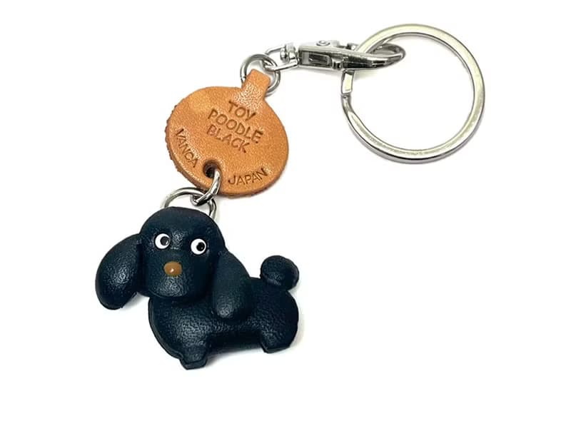 トイプードル  ブラック　犬　本革キーホルダー　リードチャーム 　手作り　日本製　VANCA