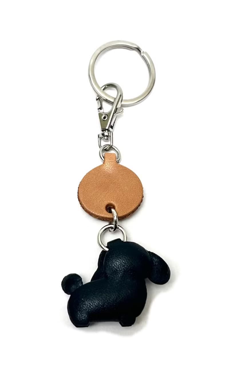 トイプードル  ブラック　犬　本革キーホルダー　リードチャーム 　手作り　日本製　VANCA