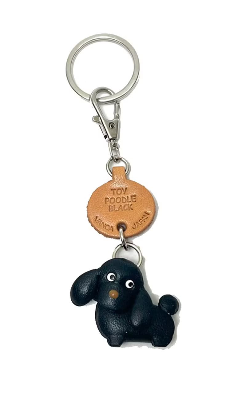 トイプードル  ブラック　犬　本革キーホルダー　リードチャーム 　手作り　日本製　VANCA