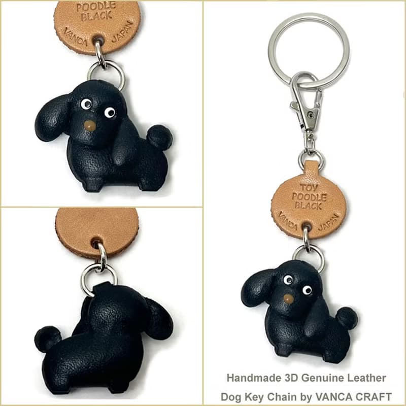 トイプードル  ブラック　犬　本革キーホルダー　リードチャーム 　手作り　日本製　VANCA