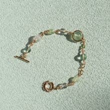 心平氣荷。葡萄石 螢石 白幽靈 14K包金 水晶礦石設計手鍊