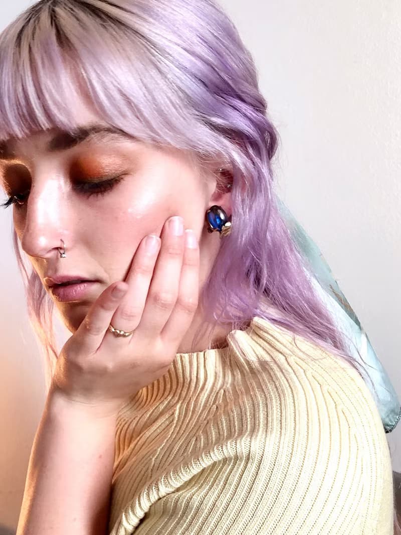 Vintage Purple Grape Glass Gold Clip On Earrings