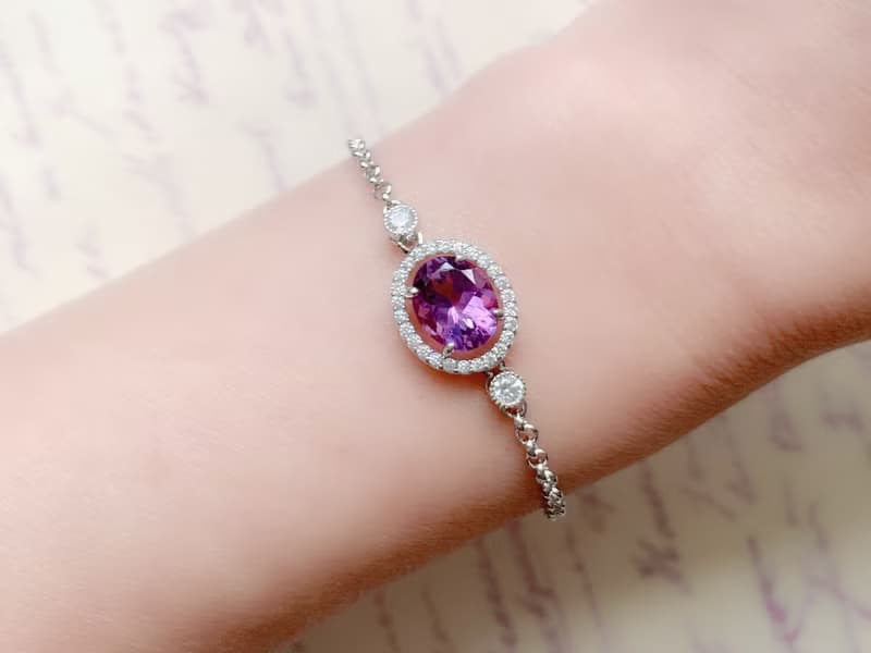 天然紫水晶 純銀手鍊 火光 好人緣 輕珠寶 2月生日石