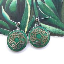 Vintage Jewelry 景泰藍 凱爾特結 綠底 耳勾 針式耳環
