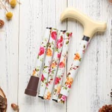 【熱銷款】長輩生日禮物 繽紛生活折疊手杖Premium-象牙白紅玫瑰