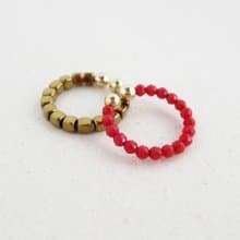 赤珊瑚とキューブヘマタイトのイヤーカフセット、2WAY
