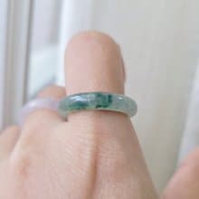 【親翠】天然翡翠 冰透帶冰渣飄藍綠花極美手指鐲14號戒圈