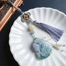 春彩 天然緬甸玉 翡翠 紫如意 翹色巧雕 螭龍 一葉致富 包掛 車掛