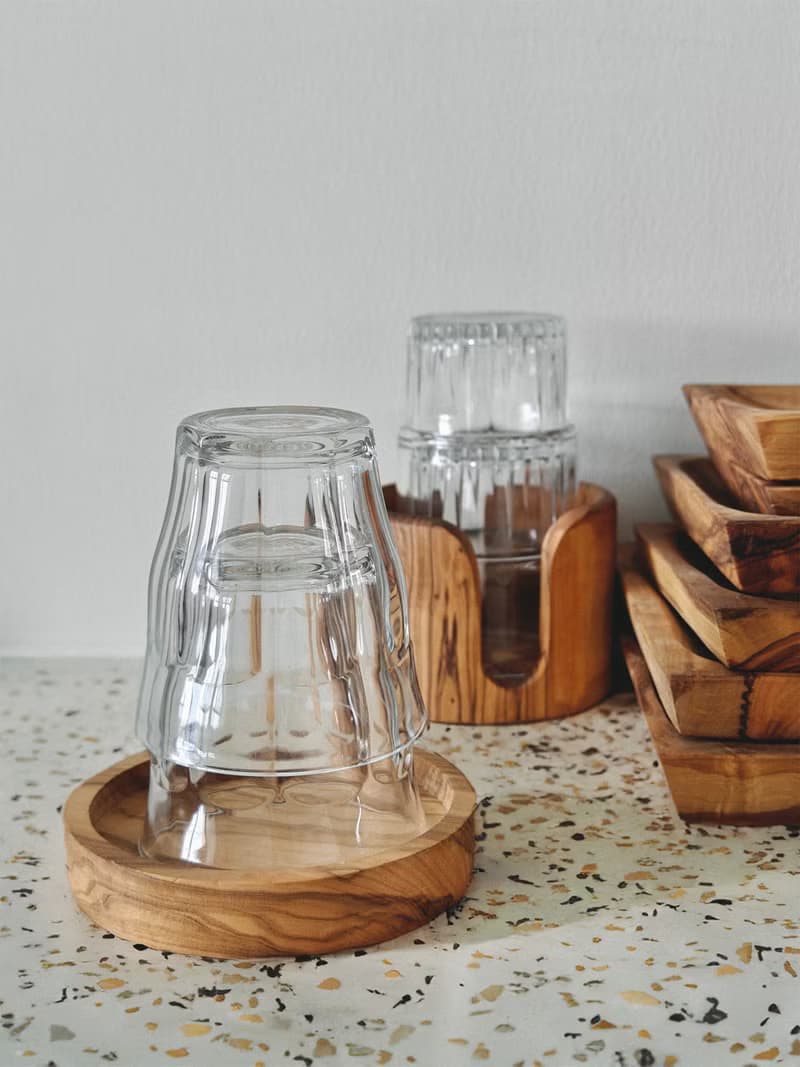 橄欖木杯托掛耳咖啡架組合