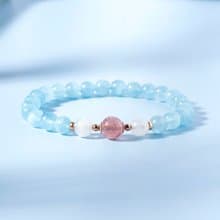海藍寶月光石草莓晶玫瑰金 水晶手鍊