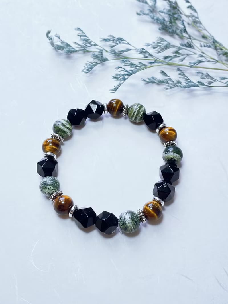 黑曜石 黃虎眼 蛇紋玉 || 辟邪防小人 自信毅力 水晶手鍊