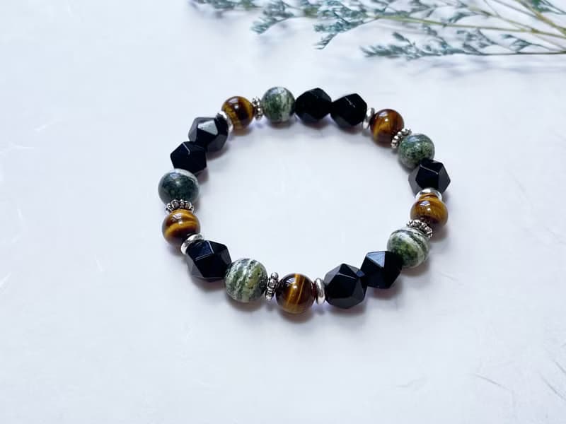 黑曜石 黃虎眼 蛇紋玉 || 辟邪防小人 自信毅力 水晶手鍊