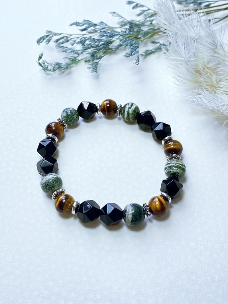 黑曜石 黃虎眼 蛇紋玉 || 辟邪防小人 自信毅力 水晶手鍊