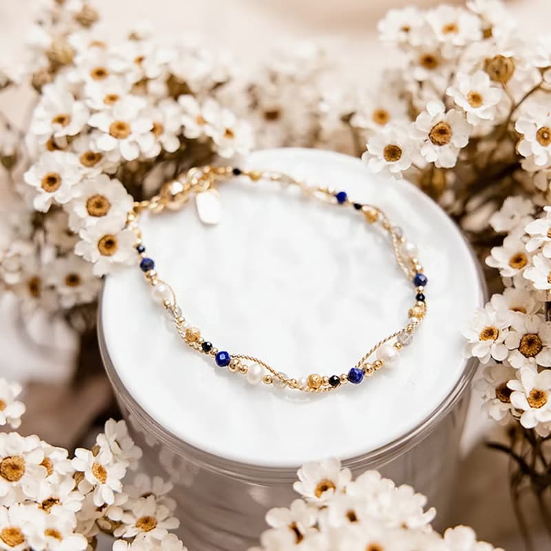 事業 x青金石 珍珠 拉長石 水晶 天然石【蒲公英記憶】纏繞手鍊