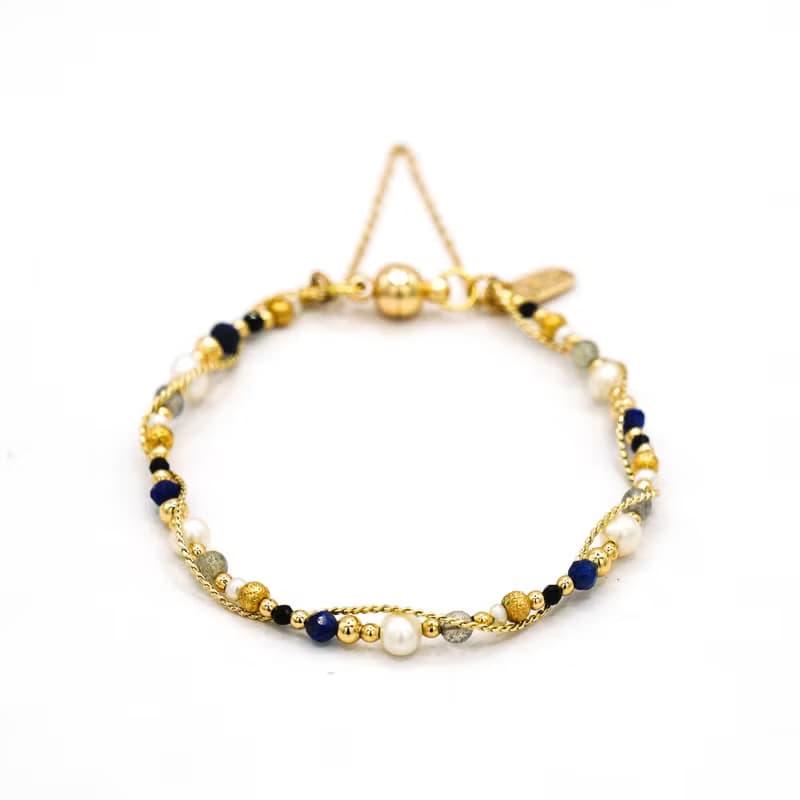 事業 x青金石 珍珠 拉長石 水晶 天然石【蒲公英記憶】纏繞手鍊