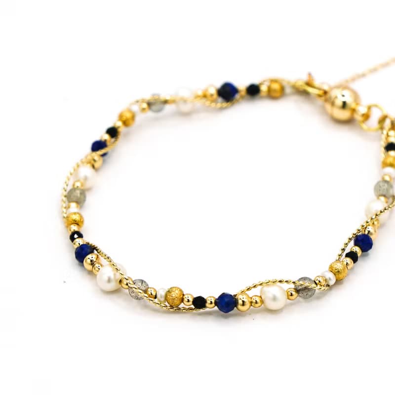 事業 x青金石 珍珠 拉長石 水晶 天然石【蒲公英記憶】纏繞手鍊