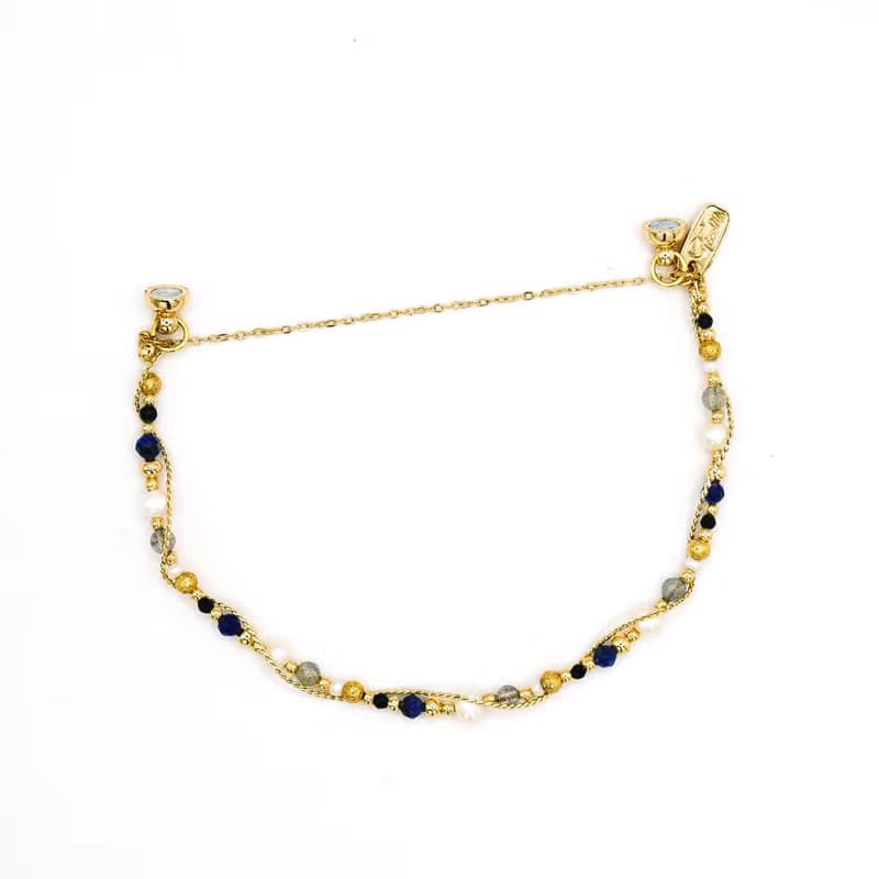 事業 x青金石 珍珠 拉長石 水晶 天然石【蒲公英記憶】纏繞手鍊