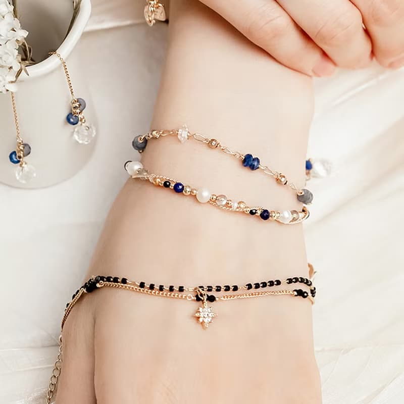 事業 x青金石 珍珠 拉長石 水晶 天然石【蒲公英記憶】纏繞手鍊