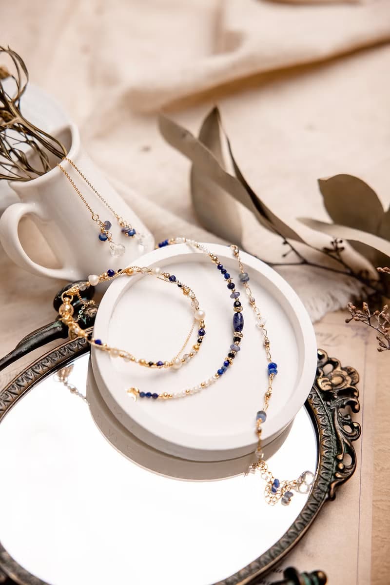 事業 x青金石 珍珠 拉長石 水晶 天然石【蒲公英記憶】纏繞手鍊