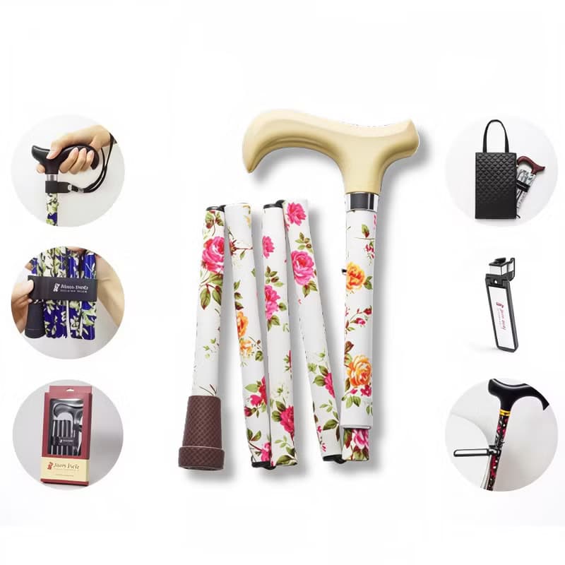 【限定禮盒】繽紛生活折疊手杖-象牙白紅玫瑰 登山禮物 教師節禮